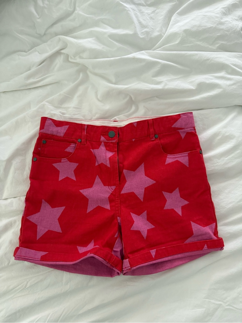 Stella McCartney Kids Red Shorts with Pink Star Print